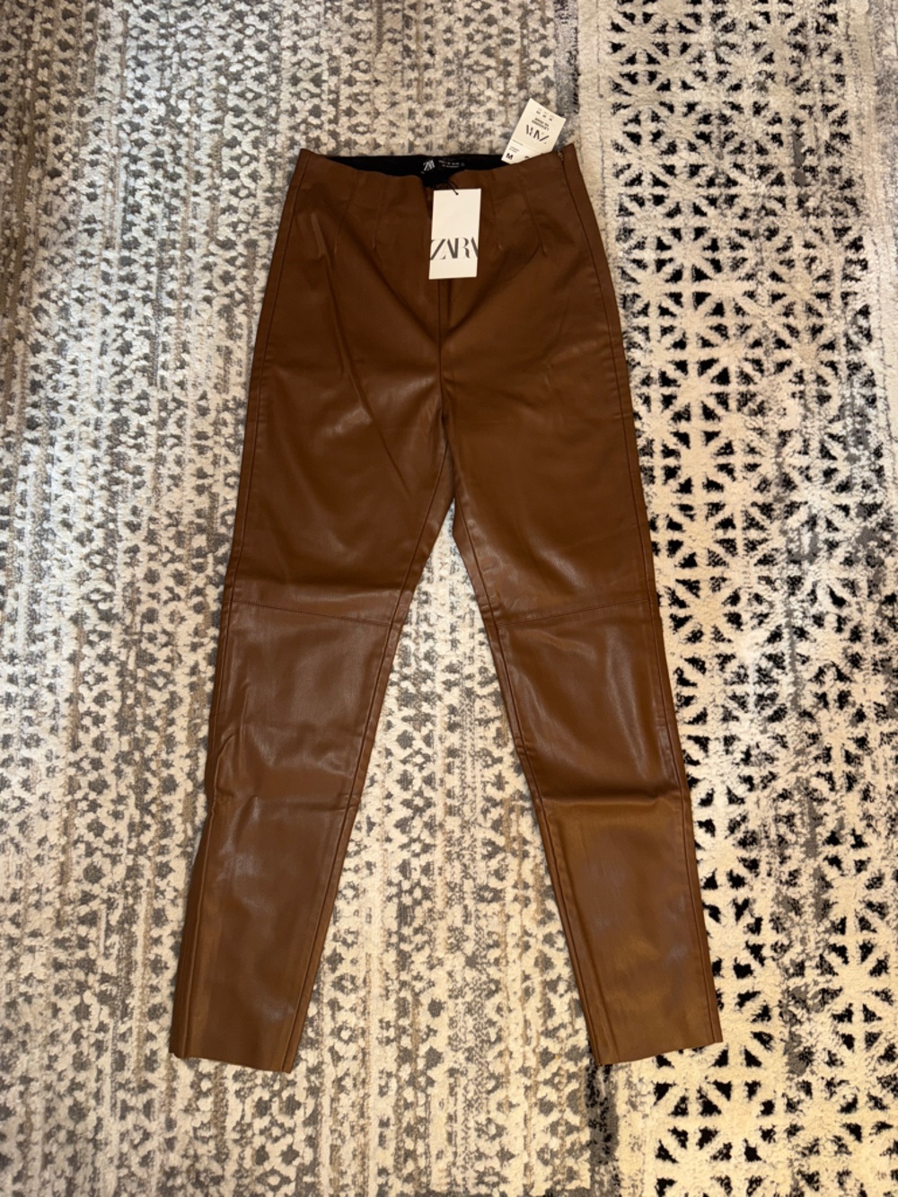 ZARA Brown Faux Leather Tapered Pants